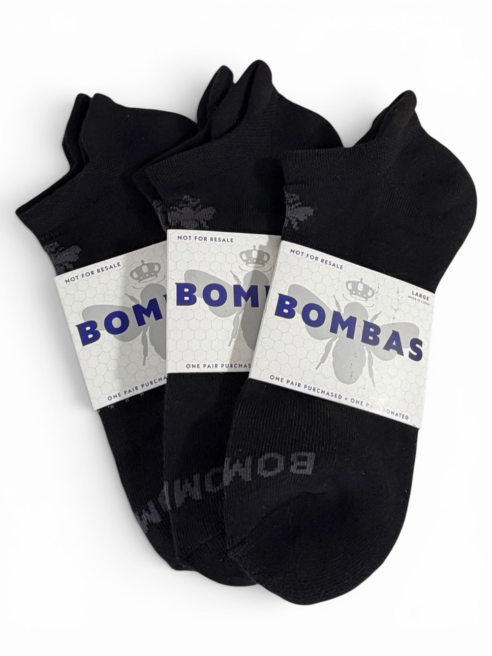 3-Pair Bombas Low-Cut Ankle Socks Classic Black Size Large - NWT (3 Pack)